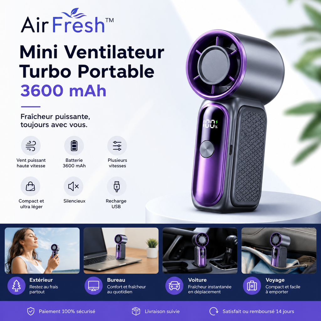AirFresh™ Mini Ventilateur Turbo Portable Rose
