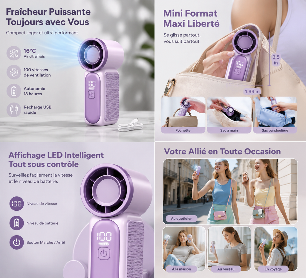 AirFresh™ Mini Ventilateur Turbo Portable Rose